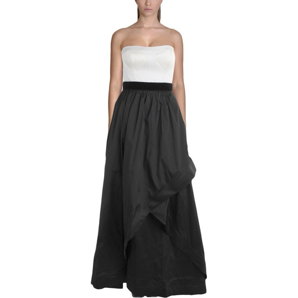 NWT Adrianna Papell Ivory & Black Taffeta Colorblock Formal Gown, Size 12
